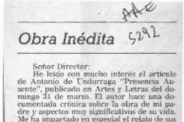 Obra inédita  [artículo] Vasco Undurraga Gauché.