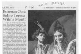Estrenan obra sobre Teresa Wilms Montt  [artículo].