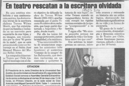 En teatro rescatan a la escritora olvidada  [artículo].