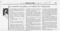 La maestra era pura y el viento de Valparaíso  [artículo] Sara Vial.