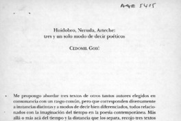 Huidobro, Neruda y Arteche, tres y un solo modo de decir poéticos