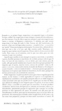 Discurso de recepción al P. Joaquín Alliende Luco en la Academia Chilena de la Lengua