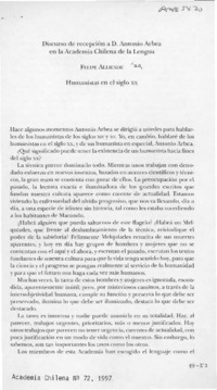 Discurso de recepción de D. Antonio Arbea en la Academia Chilena de la Lengua  [artículo] Felipe Alliende.
