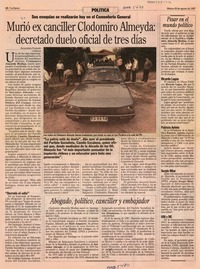 Murió ex canciller Clodomiro Almeyda, decretado duelo oficial de tres días