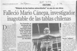 Falleció Mario Cánepa, investigador inagotable de las tablas chilenas  [artículo] X. P.