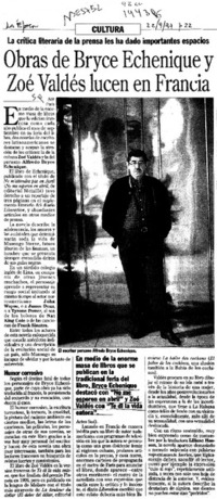 Obras de Bryce Echenique y Zoé Valdés lucen en Francia  [artículo].