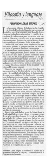 Filosofía y lenguaje  [artículo] Fernando Lolas Stepke.