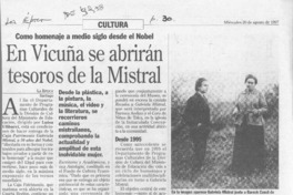 En Vicuña se abrirán tesoros de la Mistral  [artículo].
