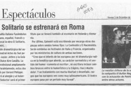 Obra chilena El Solitario se estrenará en Roma  [artículo].