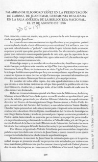 Palabras de Eliodoro Yáñez en la presentación de Umbral, de Juan Emar  [artículo].