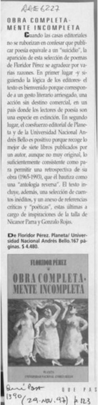 Obra completa-mente incompleta  [artículo].