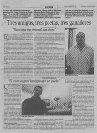 Tres amigos, tres poetas, tres ganadores  [artículo] Pedro Vallette.