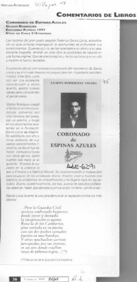 Coronado de espinas azules  [artículo] Hernán Rodríguez.