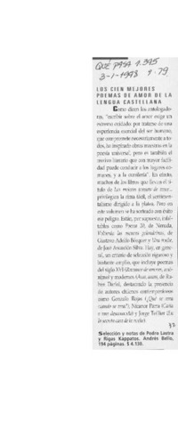 Los Cien mejores poemas de amor en lengua castellana  [artículo].