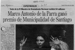 Marco Antonio de la Parra ganó premio de Municipalidad de Santiago  [artículo].