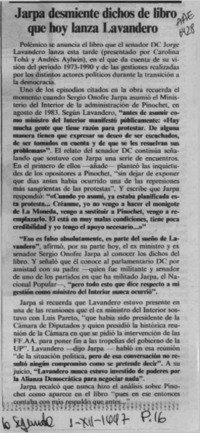 Jarpa desmiente dichos de libro que hoy lanza Lavandero  [artículo].