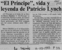 "El Príncipe", vida y leyenda de Patricio Lynch  [artículo].