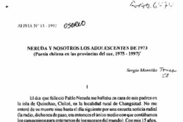 Neruda y nosotros los adolescentes de 1973