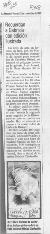 Recuerdan a Gabriela con edición ilustrada  [artículo].