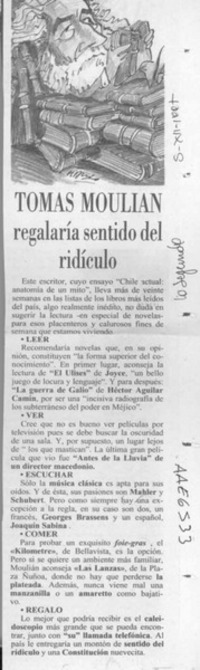Tomas Moulian regalaría sentido del ridículo