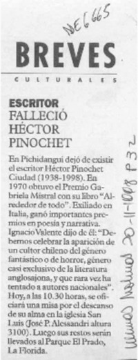 Falleció Héctor Pinichet  [artículo].