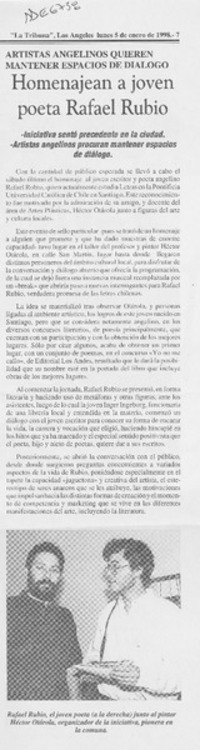 Homenajean a joven poeta Rafael Rubio  [artículo].