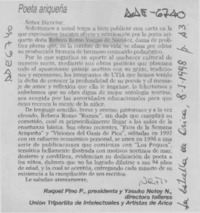 Poeta ariqueña  [artículo] Raquel Pino P. [y] Yasuko Notoy N.