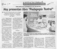 Hoy presentan libro "Pedagogía teatral"