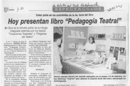Hoy presentan libro "Pedagogía teatral"