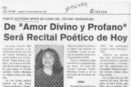 De "Amor divino y profano" será recital poético de hoy  [artículo].