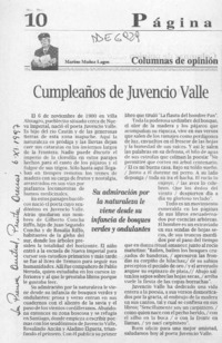Cumpleaños de Juvencio Valle  [artículo] Marino Muñoz Lagos.
