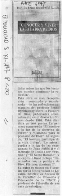 Conocer y vivir la palabra de Dios