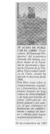 Se acaba de publicar el libro "Fruticultura, el potencial productivo"  [artículo].