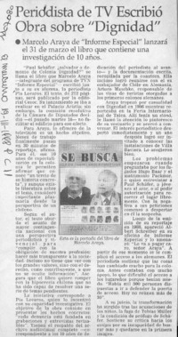 Periodista de TV escribió obra sobre "Dignidad"  [artículo].