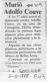 Murió Adolfo Couve  [artículo].