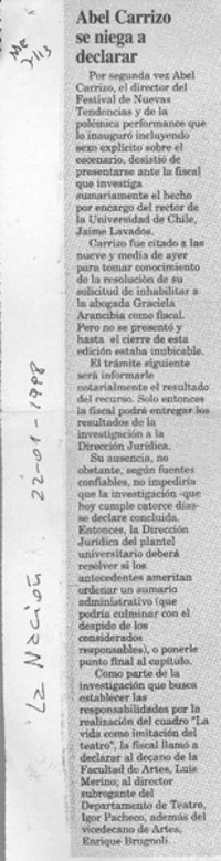 Abel Carrizo se niega a declarar  [artículo].