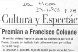 Premian a Francisco Coloane