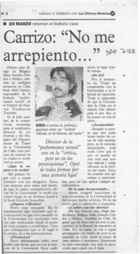 Carrizo, "No me arrepiento --"  [artículo].