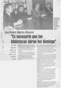 "Es necesario que las bibliotecas abran los domingos"  [artículo].