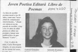 Joven poetisa editará libro de poemas  [artículo].