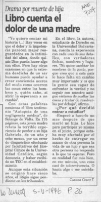 Libro cuenta el dolor de una madre  [artículo] Claudia Cento T.