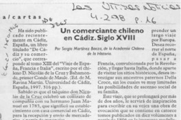 Un comerciante chileno en Cádiz, siglo XVIII  [artículo] Sergio Martínez Baeza.