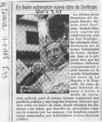 En Bonn estrenaron nueva obra de Dorfman  [artículo].