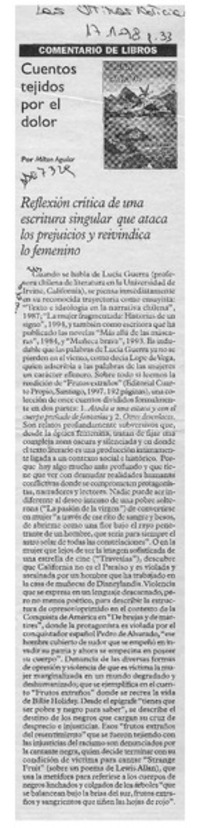 Cuentos tejidos por el dolor  [artículo] Milton Aguilar.