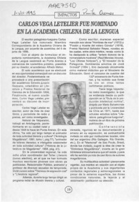 Carlos Vega Letelier fue nominado en la Academia Chilena de la Lengua  [artículo].