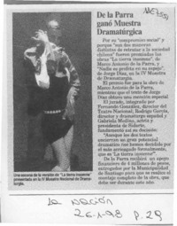 De la Parra ganó muestra dramatúrgica  [artículo].