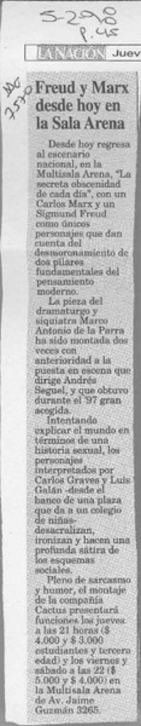 Freud y Marx desde hoy en la Sala Arena  [artículo].