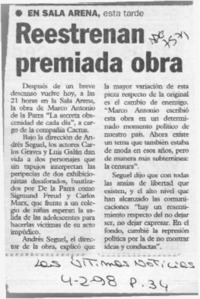 Reestrenan premiada obra  [artículo].