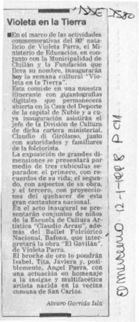 Violeta en la tierra  [artículo] Alvaro Garrido Isla.