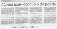 Monja ganó concurso de poesía  [artículo].